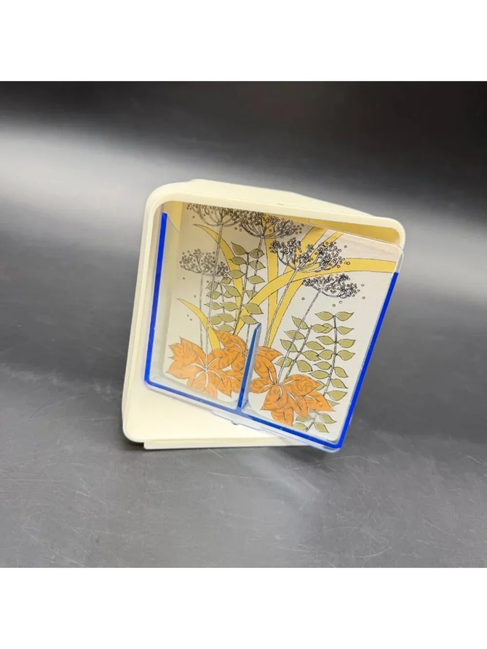 Vintage Q-Tip Dispenser Botanical 1970s Tabletop Or Wall Mount Earth Tone Boho